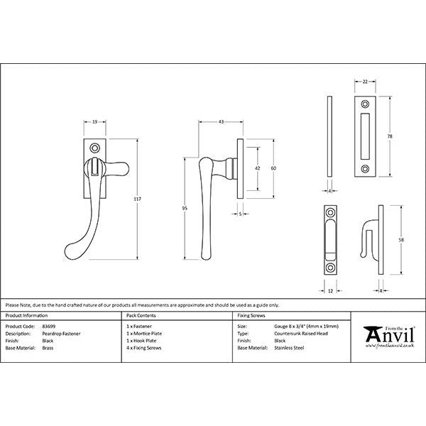 From The Anvil - Peardrop Fastener - Black - 83699 - Choice Handles