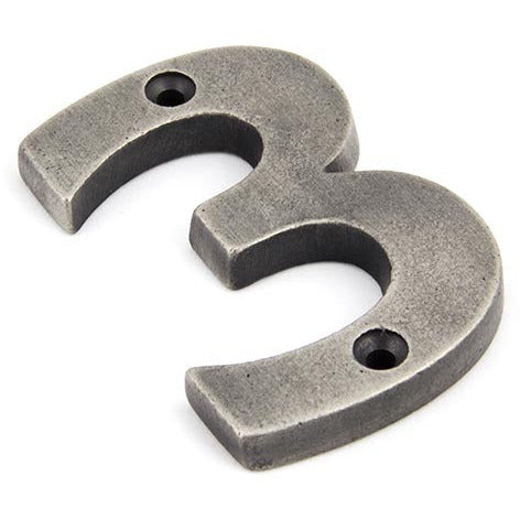 From The Anvil - Pewter Numeral 3 - Antique Pewter - 83733 - Choice Handles