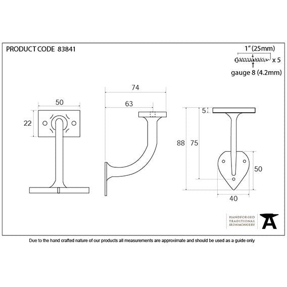 From The Anvil - 2.5" Handrail Bracket - Black - 83841 - Choice Handles