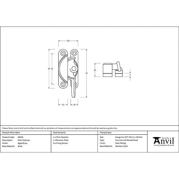 From The Anvil - Fitch Fastener - Aged Brass - 83934 - Choice Handles