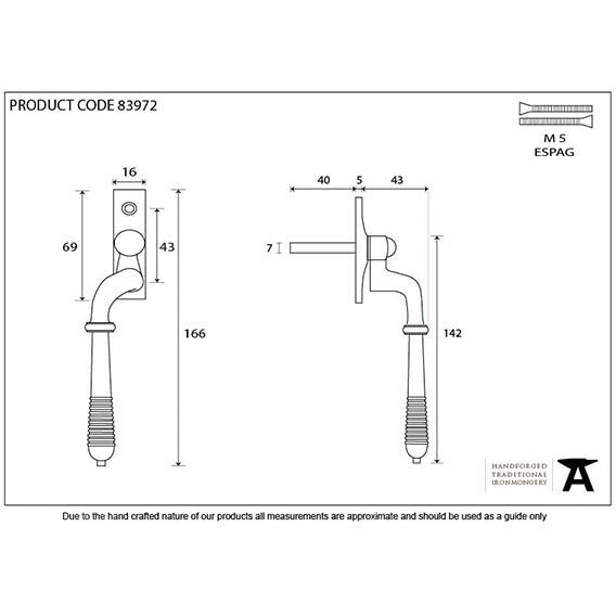 From The Anvil - Reeded Espag - LH - Aged Bronze - 83972 - Choice Handles