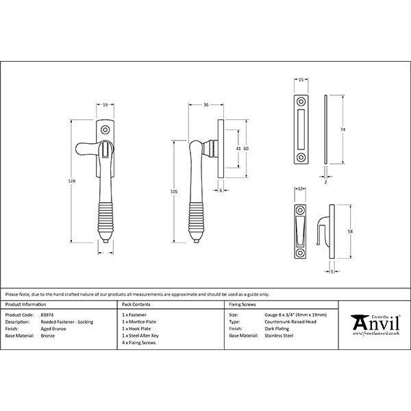 From The Anvil - Locking Reeded Fastener - Aged Bronze - 83974 - Choice Handles