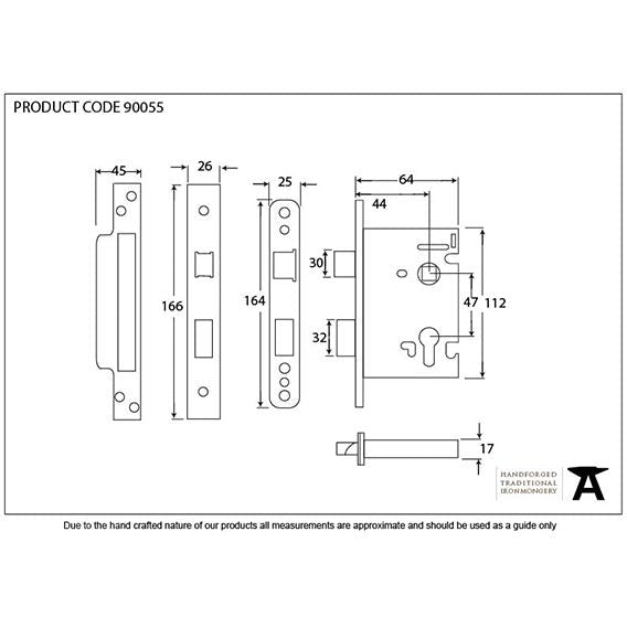 From The Anvil - 2 ½" Euro Profile Sash Lock - Black - 90055 - Choice Handles