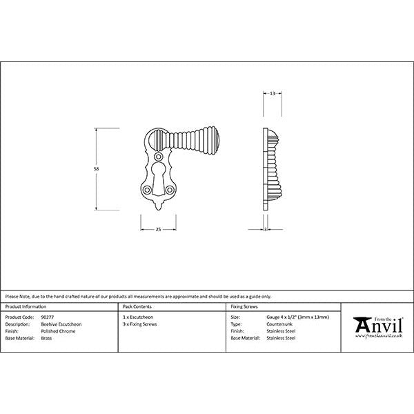 From The Anvil - Beehive Escutcheon - Polished Chrome - 90277 - Choice Handles