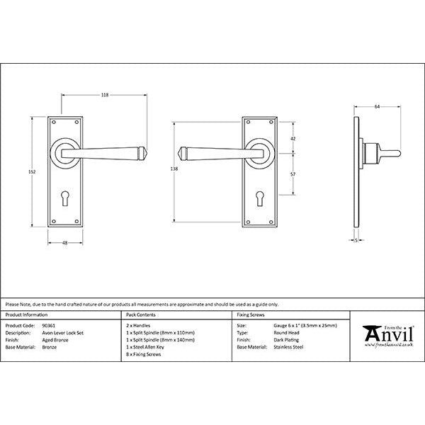 From The Anvil - Avon Lever Lock Set - Aged Bronze - 90361 - Choice Handles