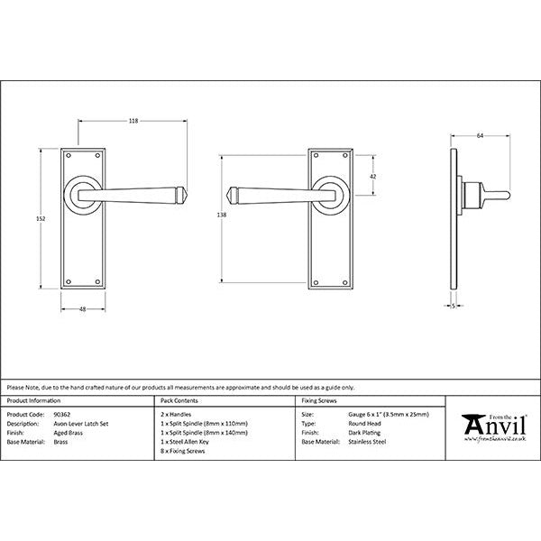 From The Anvil - Avon Lever Latch Set - Aged Brass - 90362 - Choice Handles