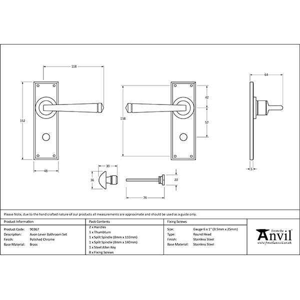 From The Anvil - Avon Lever Bathroom Set - Polished Chrome - 90367 - Choice Handles