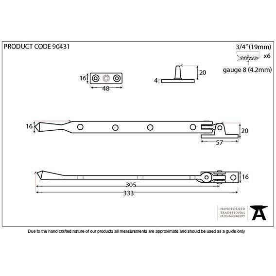 From The Anvil - 12" Avon Stay - Aged Brass - 90431 - Choice Handles