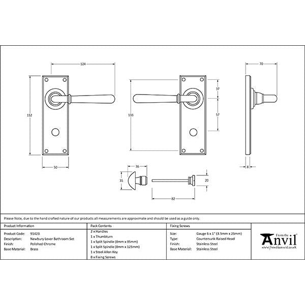 From The Anvil - Newbury Lever Bathroom Set - Polished Chrome - 91423 - Choice Handles