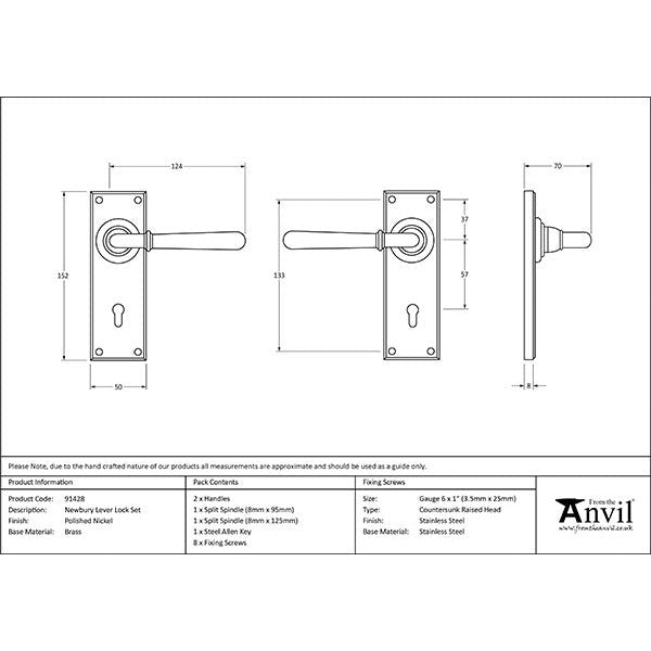 From The Anvil - Newbury Lever Lock Set - Polished Nickel - 91428 - Choice Handles