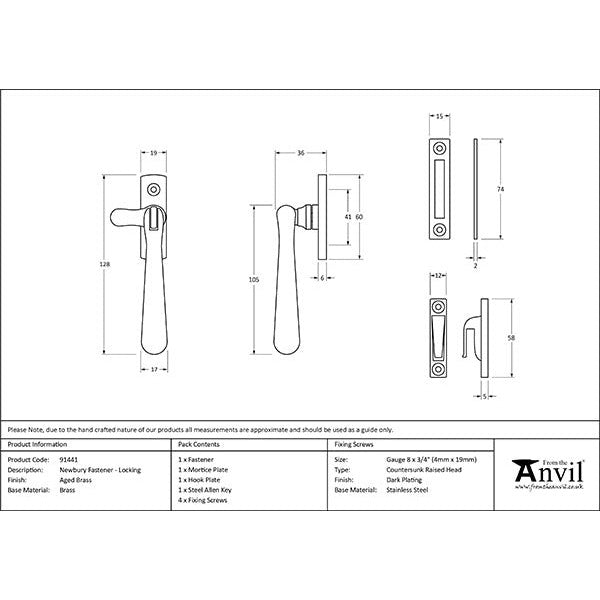 From The Anvil - Locking Newbury Fastener - Aged Brass - 91441 - Choice Handles