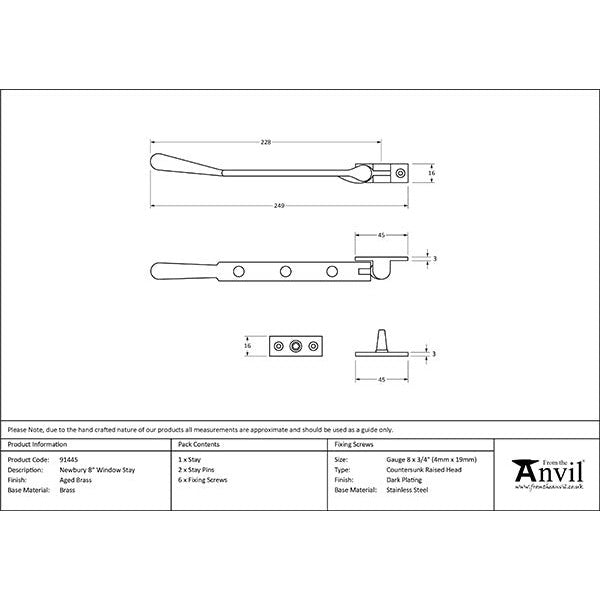 From The Anvil - 8" Newbury Stay - Aged Brass - 91445 - Choice Handles