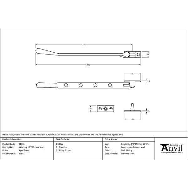 From The Anvil - 10" Newbury Stay - Aged Brass - 91446 - Choice Handles