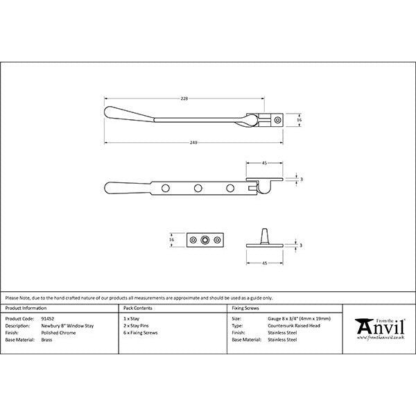 From The Anvil - 8" Newbury Stay - Polished Chrome - 91452 - Choice Handles