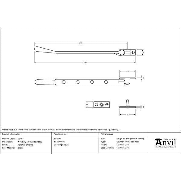 From The Anvil - 10" Newbury Stay - Polished Chrome - 91453 - Choice Handles