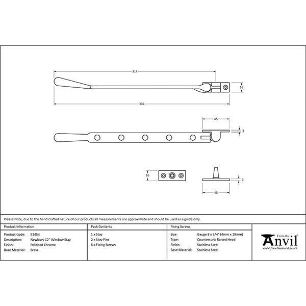 From The Anvil - 12" Newbury Stay - Polished Chrome - 91454 - Choice Handles