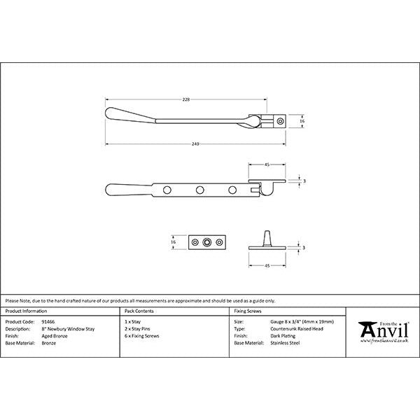 From The Anvil - 8" Newbury Stay - Aged Bronze - 91466 - Choice Handles