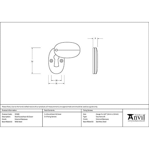 From The Anvil - Oval Escutcheon & Cover - External Beeswax - 91500 - Choice Handles