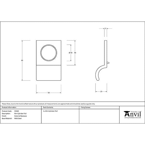 From The Anvil - Rim Cylinder Pull - External Beeswax - 91502 - Choice Handles