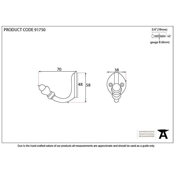 From The Anvil - Coat Hook - Aged Bronze - 91750 - Choice Handles