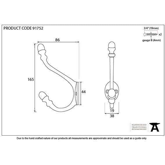 From The Anvil - Aged Bronze Hat & Coat Hook - Aged Bronze - 91752 - Choice Handles