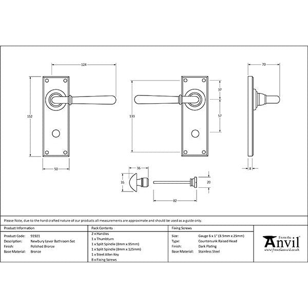 From The Anvil - Newbury Lever Bathroom Set - Polished Bronze - 91921 - Choice Handles