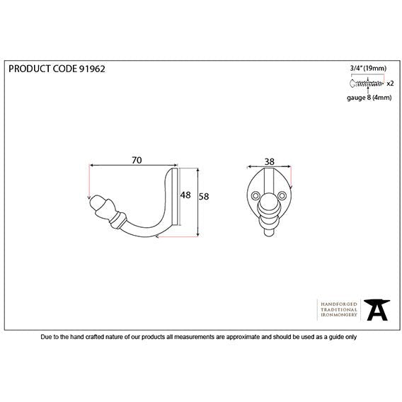 From The Anvil - Coat Hook - Polished Bronze - 91962 - Choice Handles