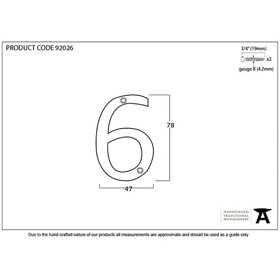 From The Anvil - Numeral 6 - Polished Bronze - 92026 - Choice Handles