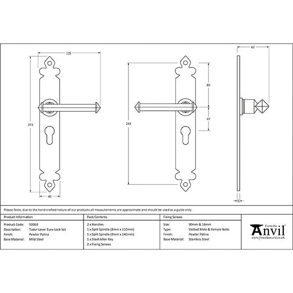 From The Anvil - Tudor Lever Euro Lock Set - Pewter Patina - 92063 - Choice Handles