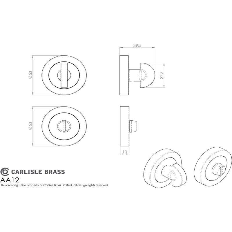 Carlisle Brass - Turn and Release  - Polished Brass - AA12 - Choice Handles