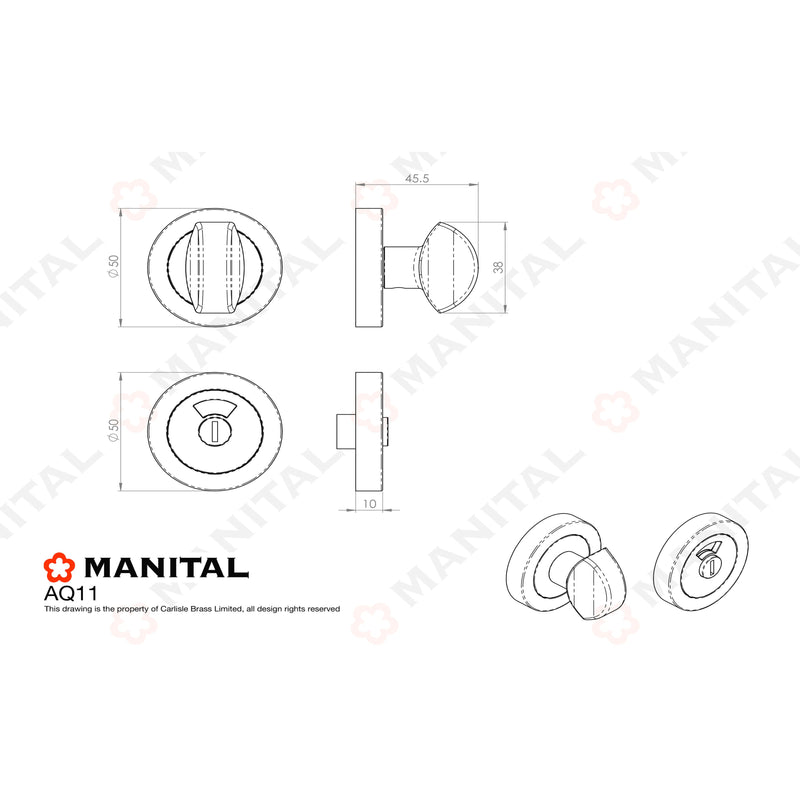 Manital - Turn and Release with Indicator - Satin Chrome - AQ11SC - Choice Handles