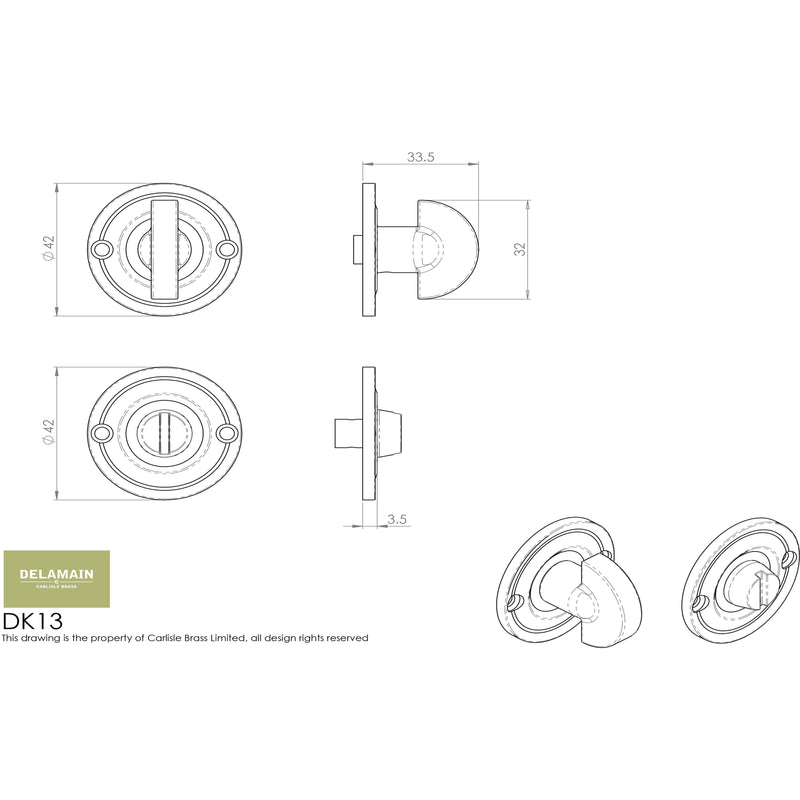 Carlisle Brass - Delamain Small Turn and Release - Polished Brass - DK13 - Choice Handles