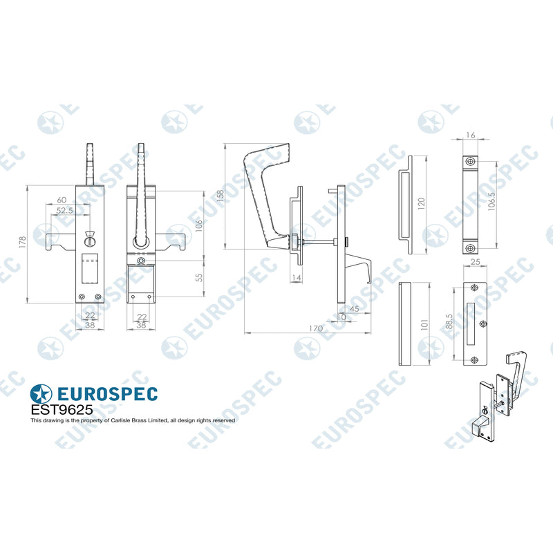 Eurospec - Disabled Toilet Handle Set - Gold Anodised Aluminium - EST9625GAA - Choice Handles