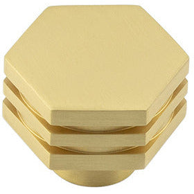 Hoxton Nile 30mm Hexagonal Cupboard Knob - Satin Brass - HOX330SB - Choice Handles