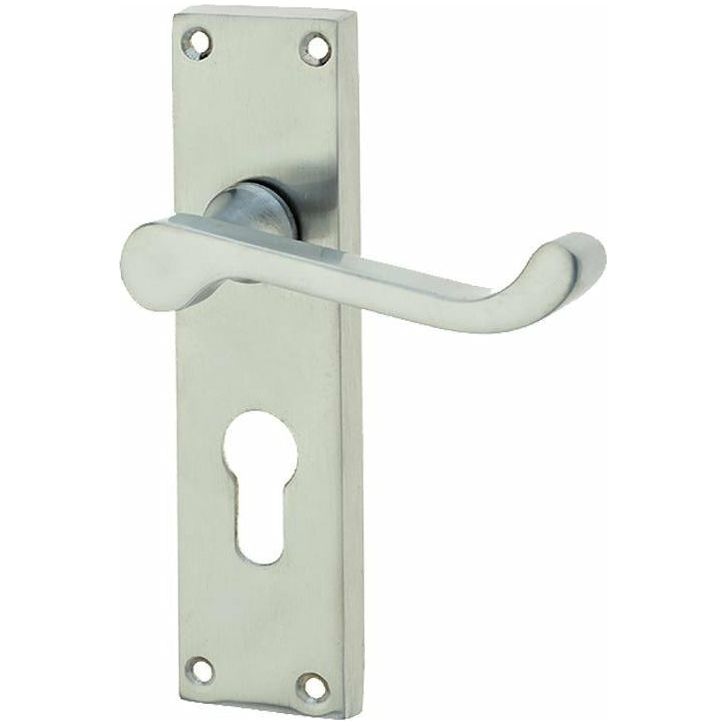 Frelan - Scroll Door Handles On Backplate - Euro Profile - Satin Chrome - JV10ESC - Choice Handles