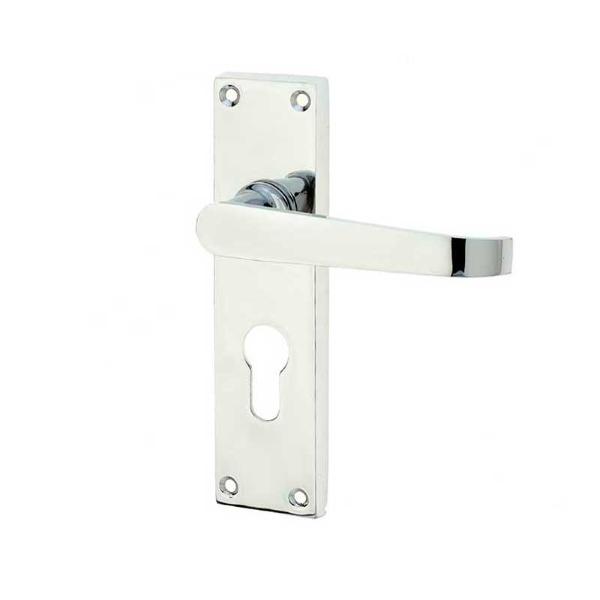 Frelan - Straight Door Handles On Backplate - Euro Profile - Polished Chrome - JV30EPC - Choice Handles