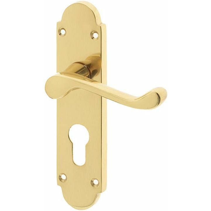 Frelan - Epsom Door Handles On Backplate - Euro Profile - Polished Brass - JV250EPB - Choice Handles