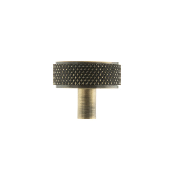 Millhouse Brass Hargreaves Disc Knurled Cabinet Knob on Concealed Fix - Antique Brass - MHCK1935AB - Choice Handles