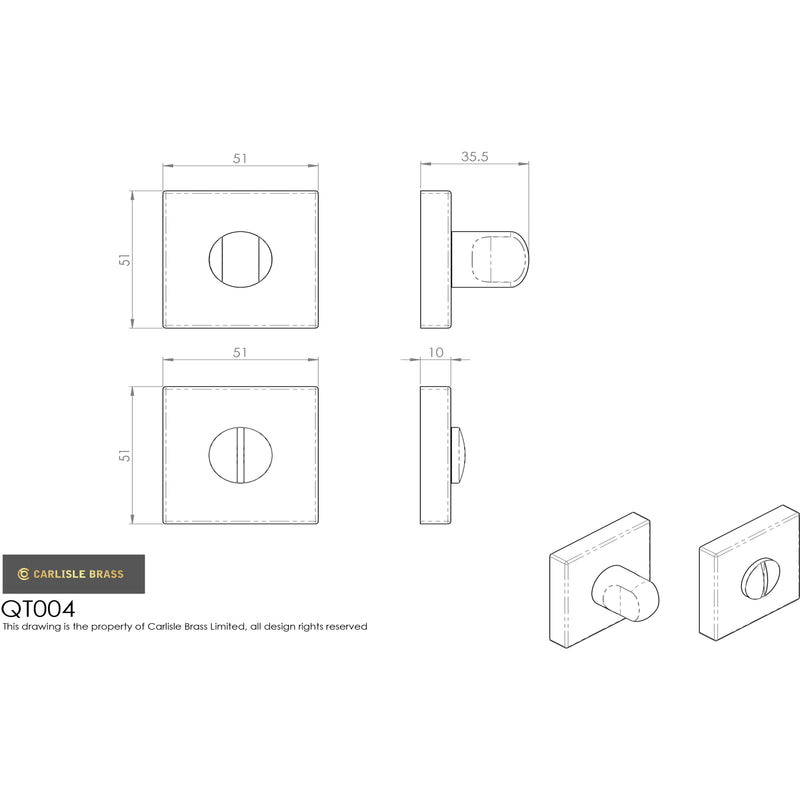 Manital - Square Standard Turn and Release - Polished Chrome - QT004CP - Choice Handles