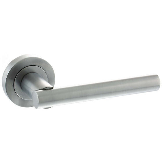 STATUS Nebraska Lever on Round Rose - Satin Chrome - S28RSC - Choice Handles