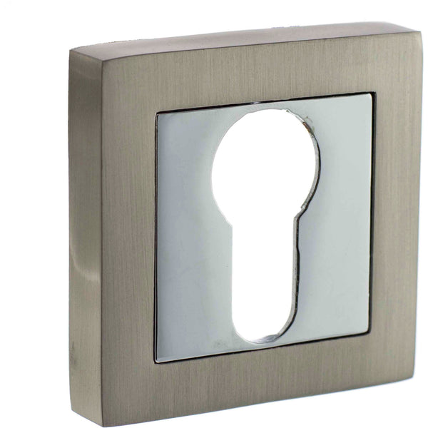 STATUS Euro Escutcheon on S4 Square Rose - Satin Nickel/Polished Chrome - S4ESCESSNPC  - (Pair) - Choice Handles