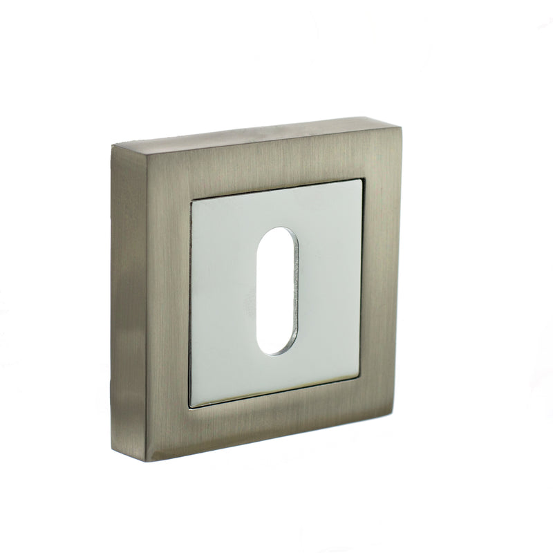 STATUS Key Escutcheon on S4 Square Rose - Satin Nickel/Polished Chrome - S4ESCKSSNPC  - (Pair) - Choice Handles