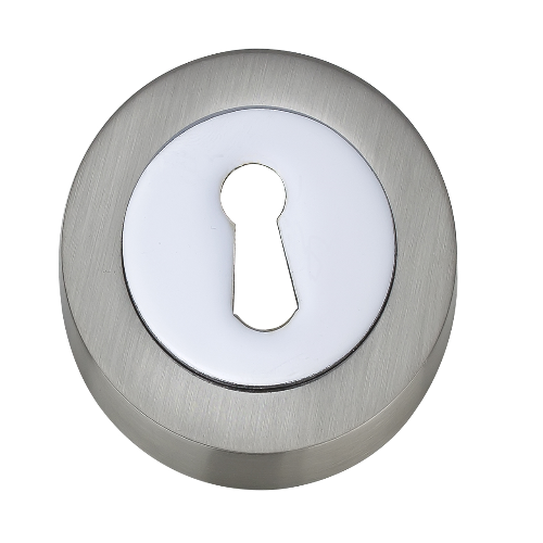 Darcel - Round Key Hole Escutcheon, Satin Nickel/Polished Nickel - FESC-SNNP (Pair) - Choice Handles