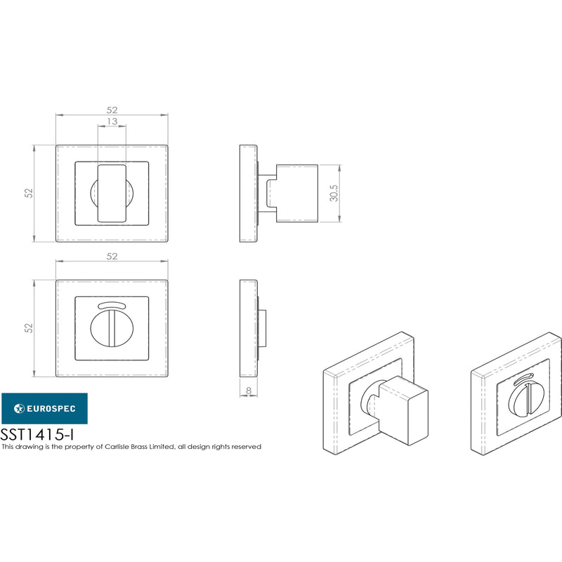 Eurospec - Square Thumbturn and Release with Indicator - Satin Stainless Steel - SST1415-ISSS - Choice Handles