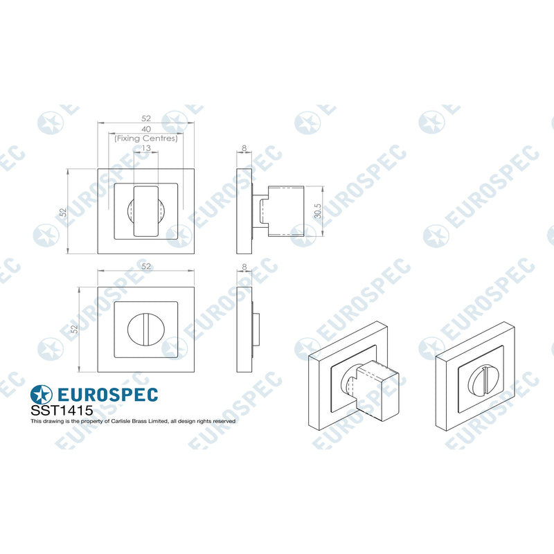 Eurospec - Square Thumbturn and Release - Satin Stainless Steel - SST1415SSS - Choice Handles