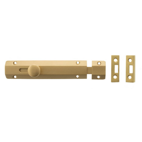 Atlantic Solid Brass Surface Door Bolt 6" - Satin Brass - ASB6SB - Choice Handles