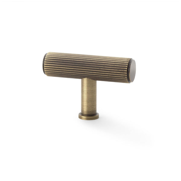 Alexander and Wilks - Crispin Reeded T-bar Cupboard Knob - Antique Brass - AW801R-55-AB - Choice Handles
