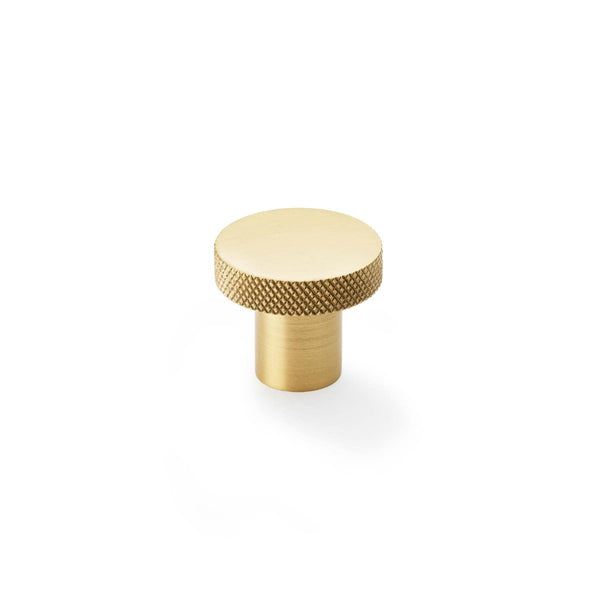 Alexander and Wilks - Hanover Knurled Circular Cupboard Knob - Satin Brass - 30mm - AW802-30-SB - Choice Handles