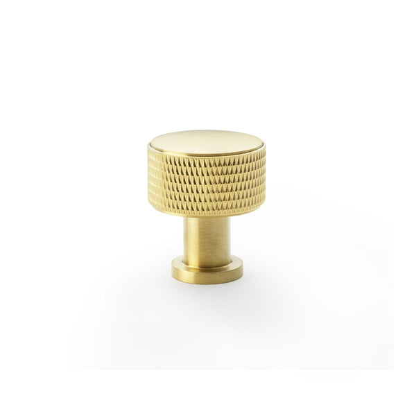 Alexander and Wilks -  Lucia Knurled Cupboard Knob - Satin Brass PVD - 29mm - AW807K-29-SBPVD - Choice Handles