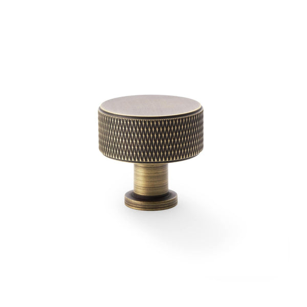 Alexander and Wilks -  Lucia Knurled Cupboard Knob - Antique Brass - 35mm - AW807K-35-AB - Choice Handles